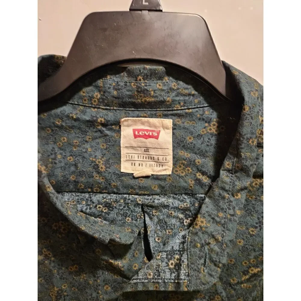 Levis Green Floral Shirt Long Sleeve Button Down Chest Pocket Casual Men's XXL